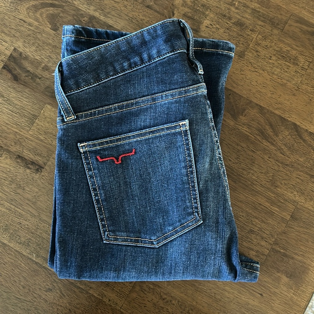 Kimes Ranch Dark Blue Flare Jeans with Red Stitch Accent